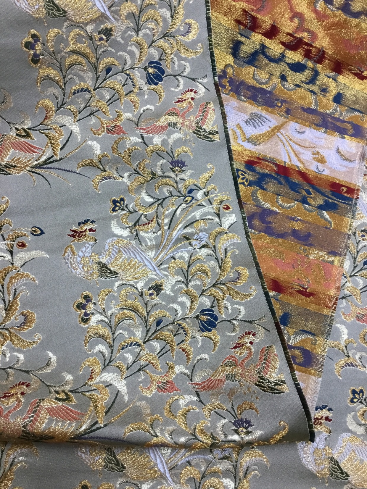 金襴生地／グレー／鳳凰柄／10cm単位〜／50cmまで