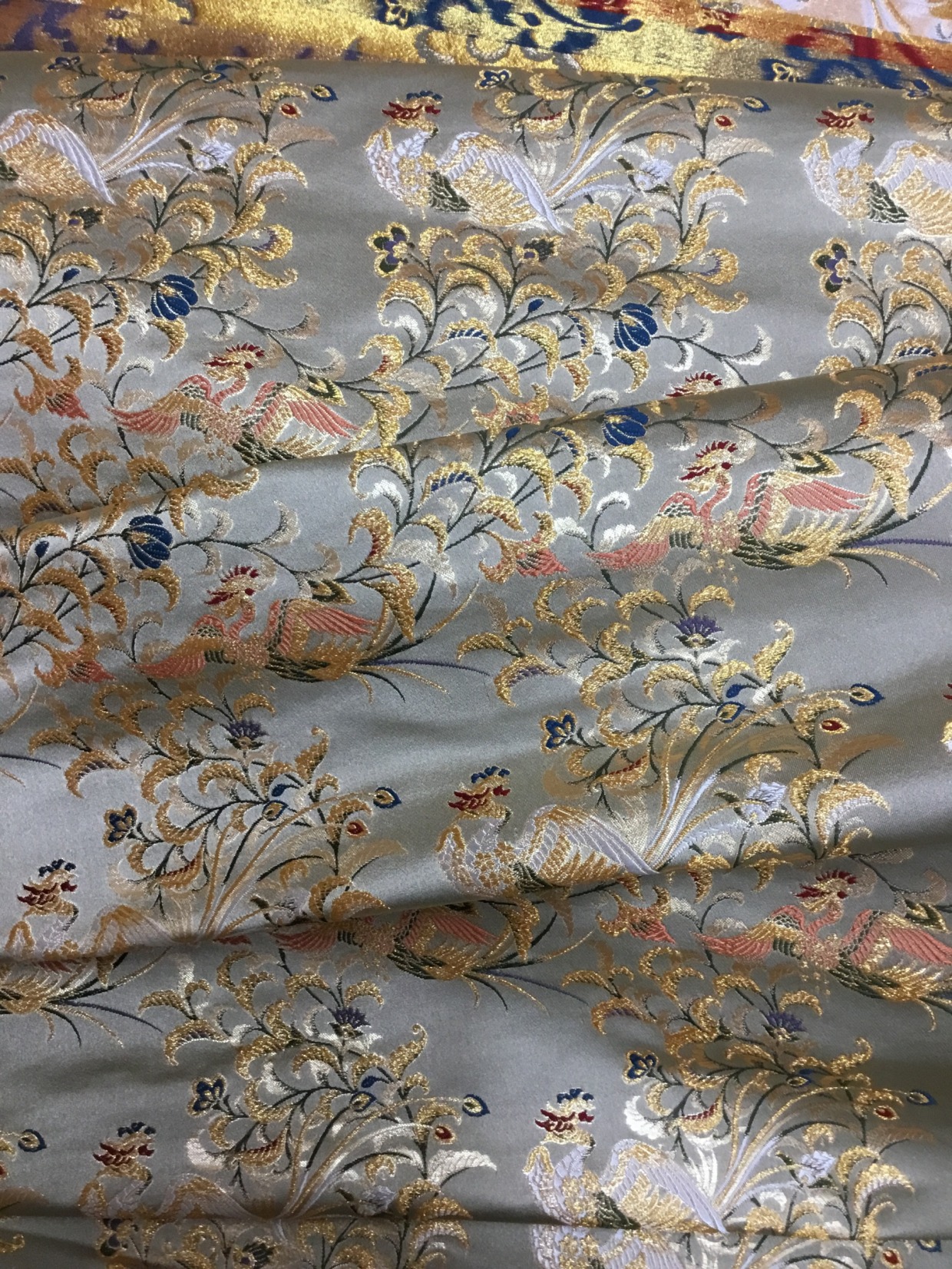 金襴生地／グレー／鳳凰柄／10cm単位〜／60cm〜
