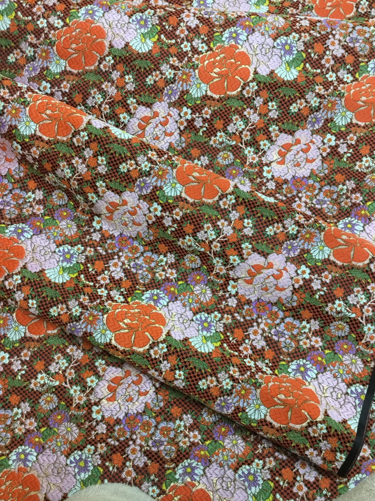 金襴生地／黒と赤の市松／10cm単位〜／60cm〜