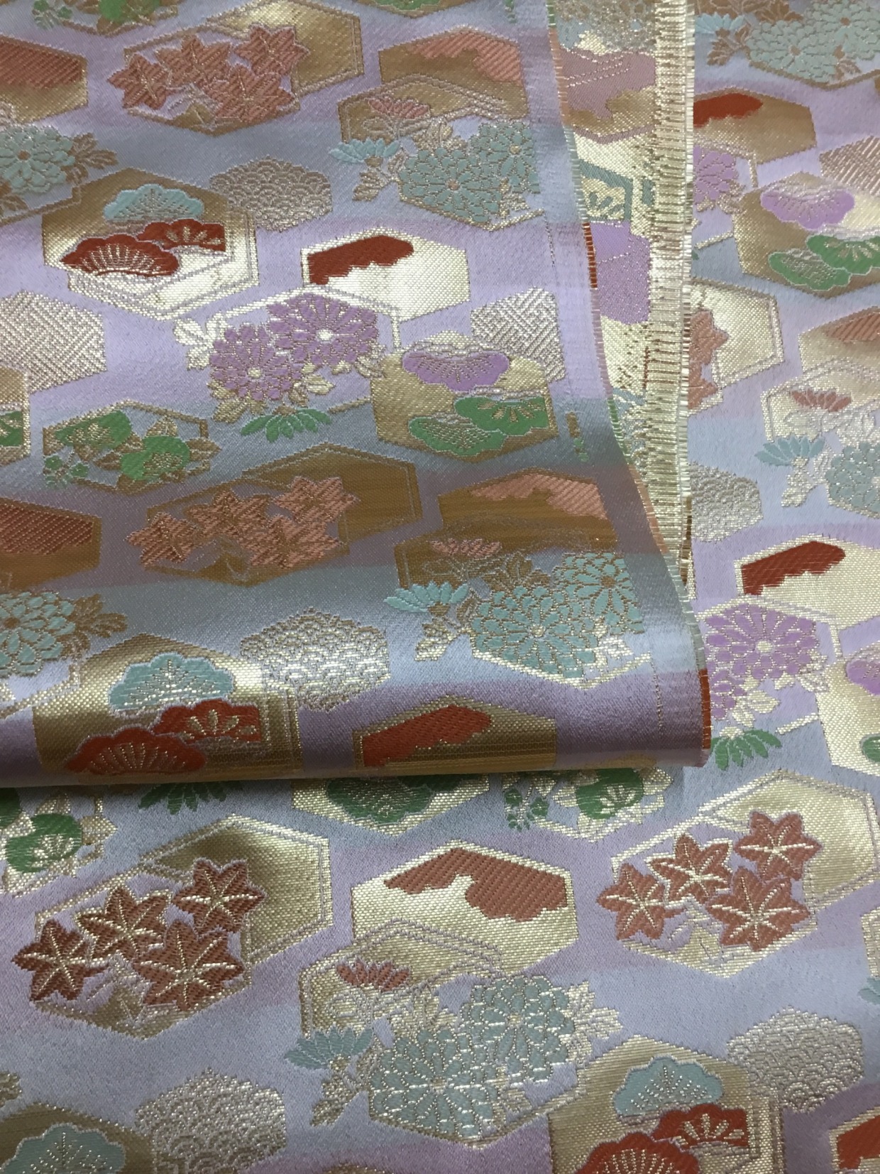 金襴生地／薄ピンクグリーン／10cm単位〜／60cm〜