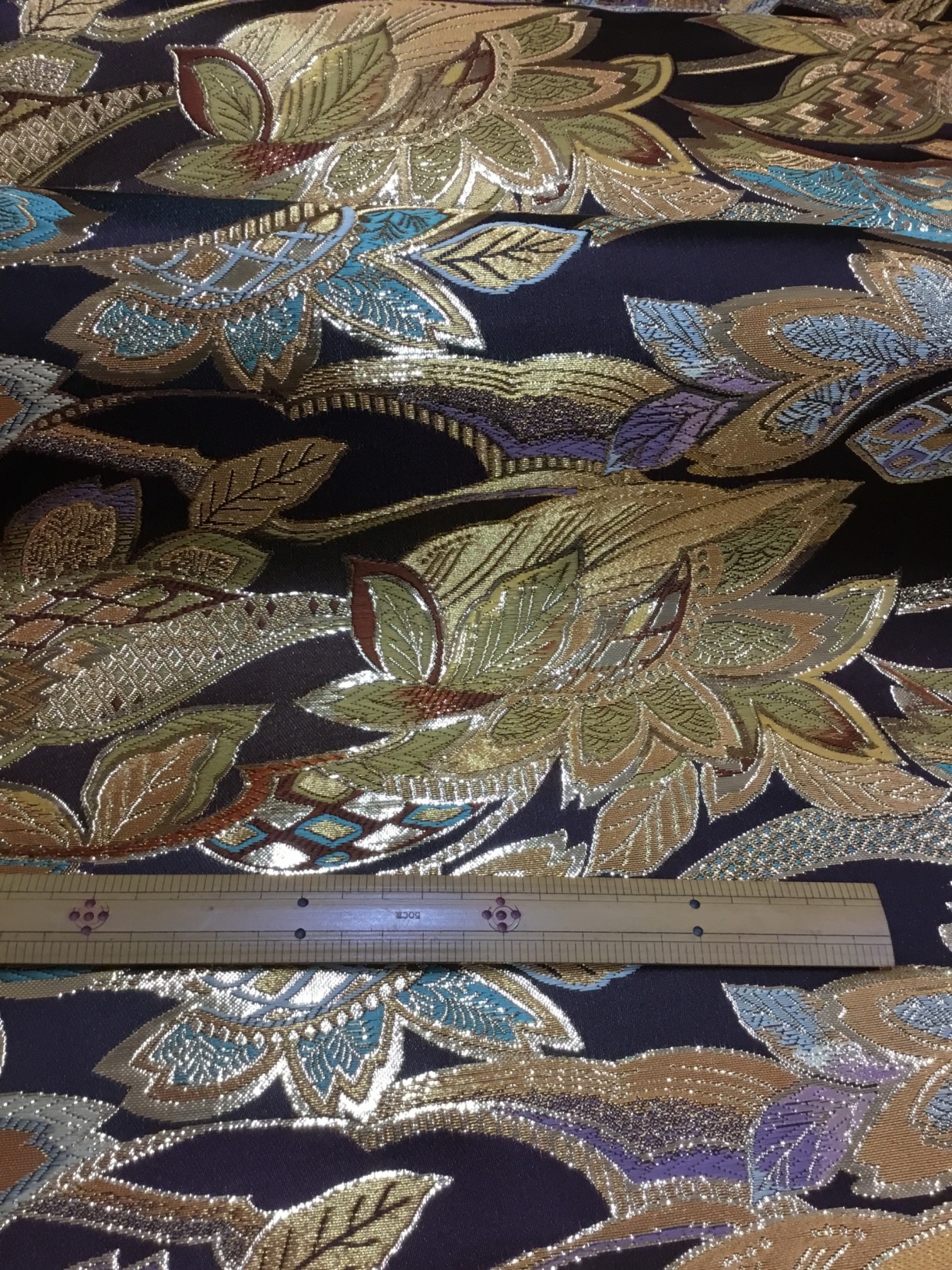 金襴生地／こげ茶／金の大柄／10cm単位〜／60cm〜