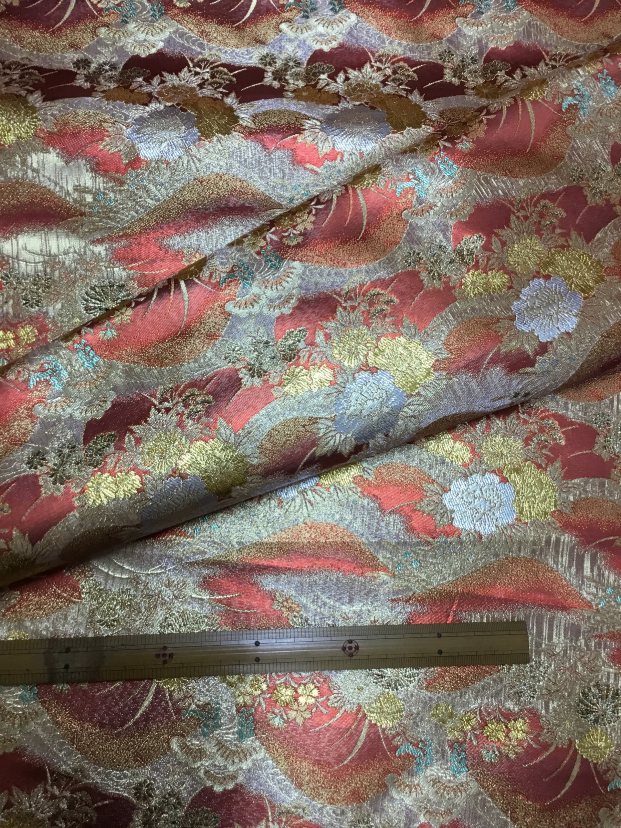 金襴生地／金／ピンク／汚れあり／10cm単位〜／60cm〜