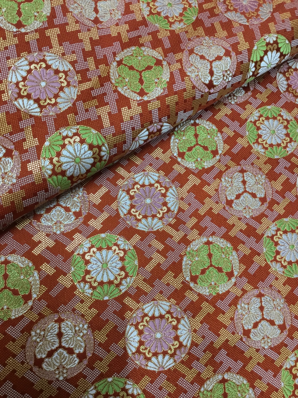 金襴生地／赤茶／10cm単位〜／60cm〜