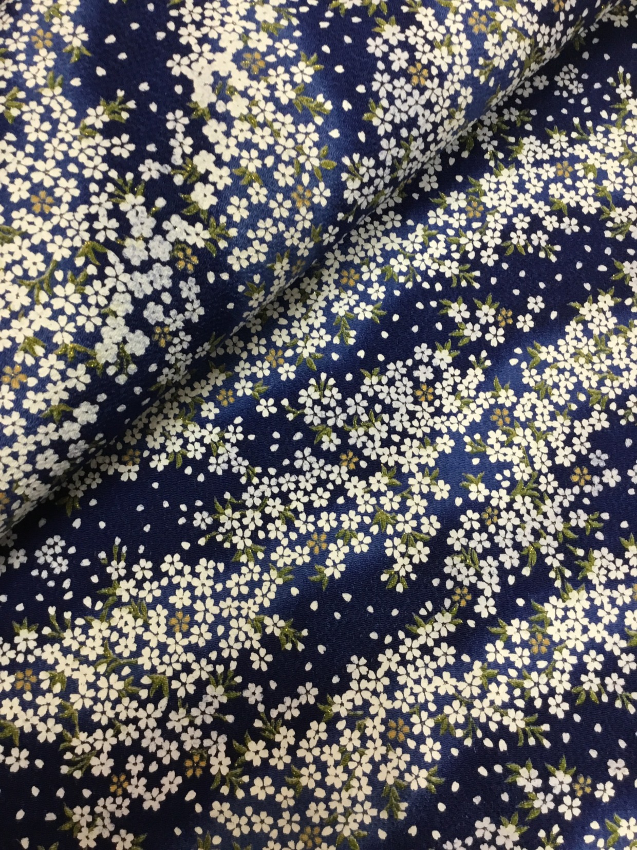 ちりめん生地／紺／裏不織布貼り／10cm単位〜／60cm〜