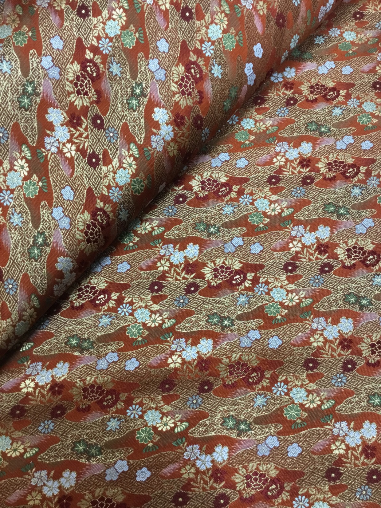 金襴生地／茶／薄地／10cm単位〜／60cm〜