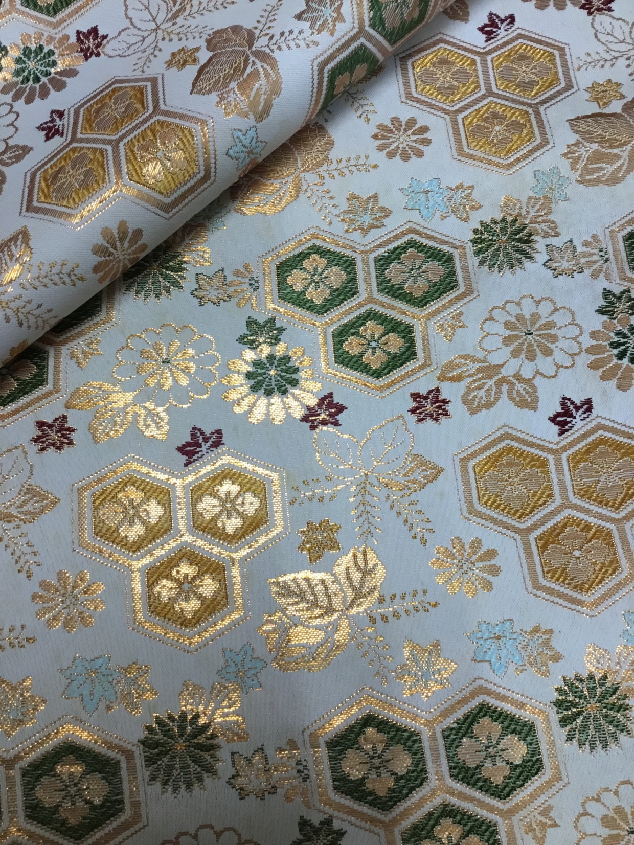 金襴生地／白と金／薄地／10cm単位〜／60cm〜