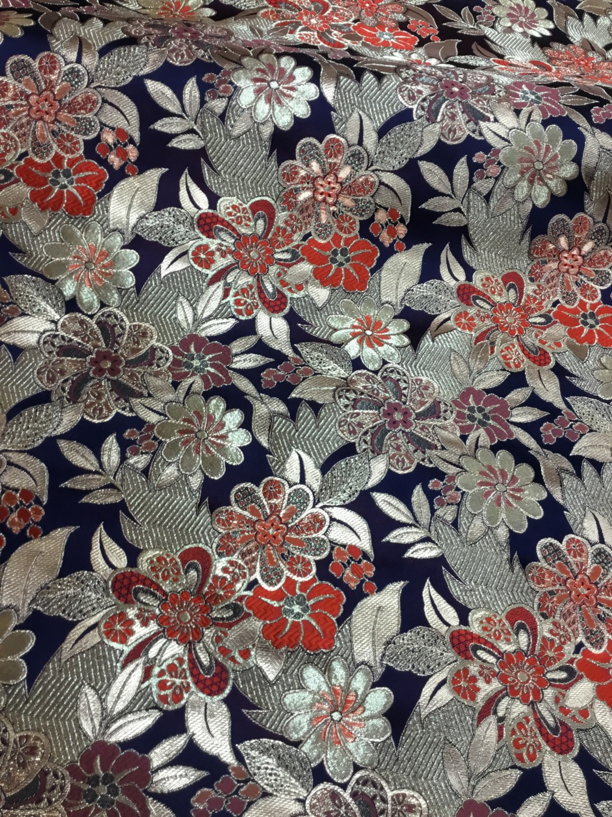 金襴生地／紺／金系花の大柄／10cm単位〜／50cmまで