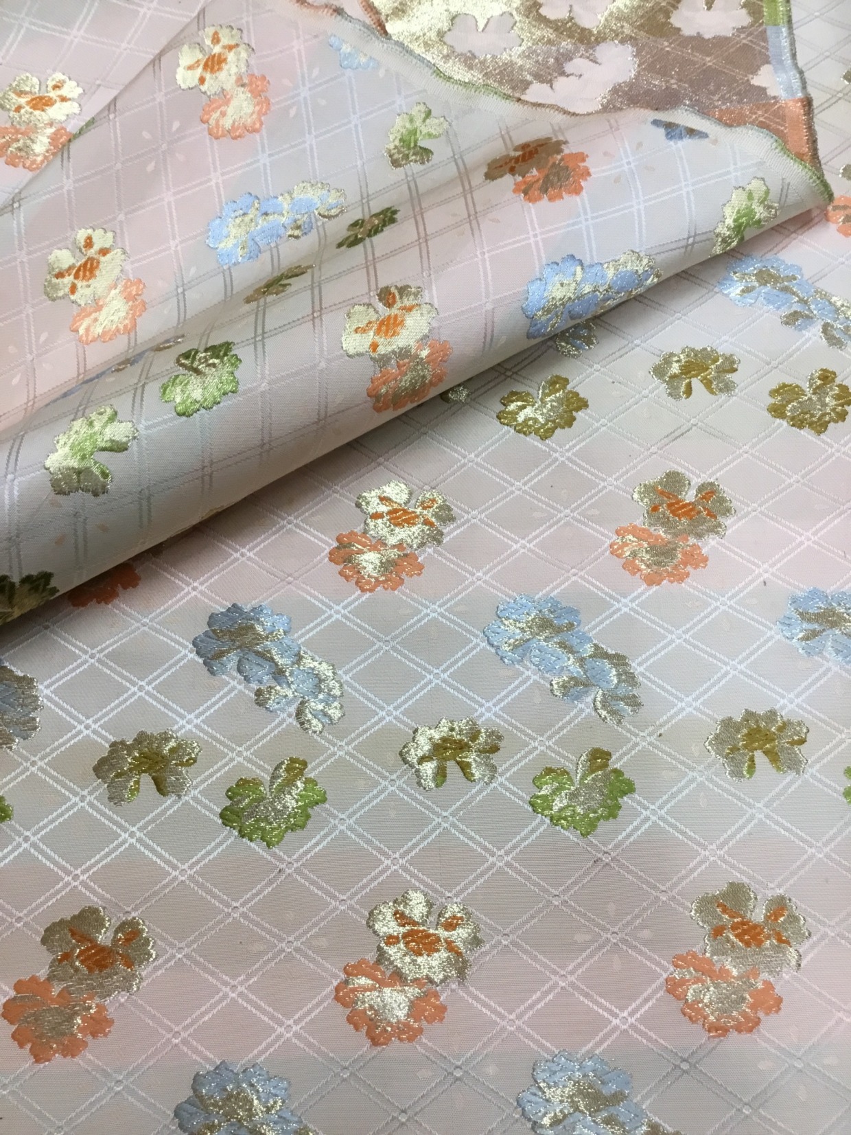 金襴生地／ピンク／汚れあり／10cm単位〜／60cm〜
