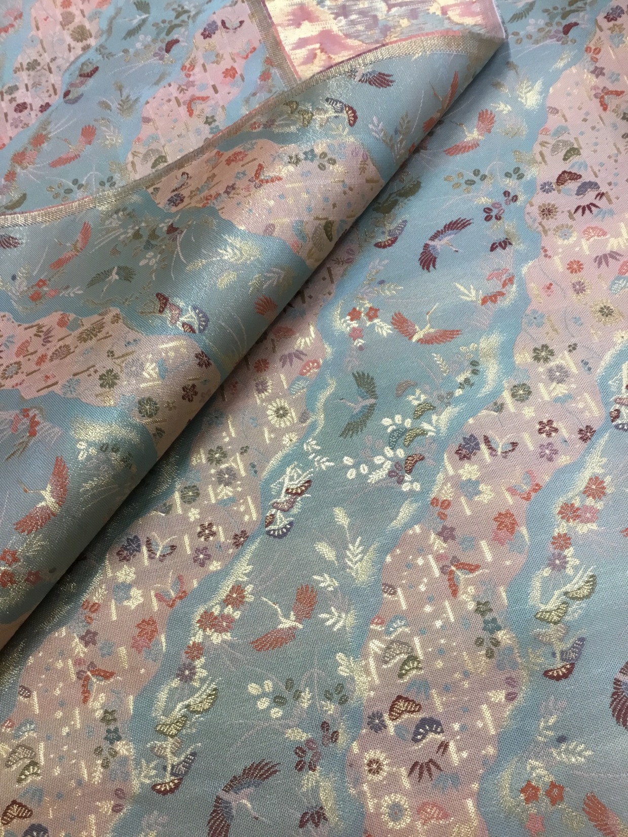 金襴生地／くすんだ緑と肌色／10cm単位〜／60cm〜