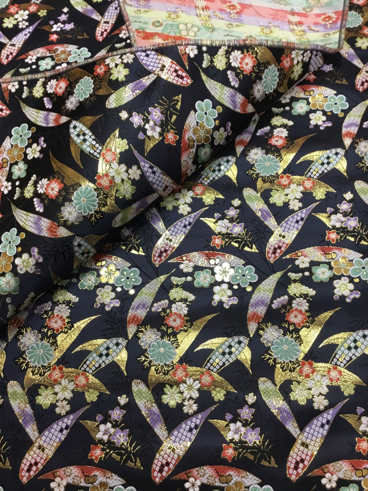 金襴生地／紺／10cm単位〜／60cm〜