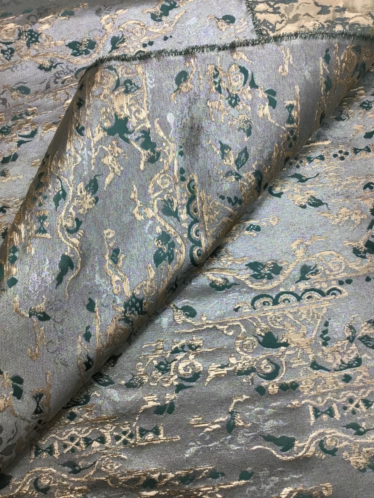 金襴生地／金がかった緑／10cm単位〜／60cm〜