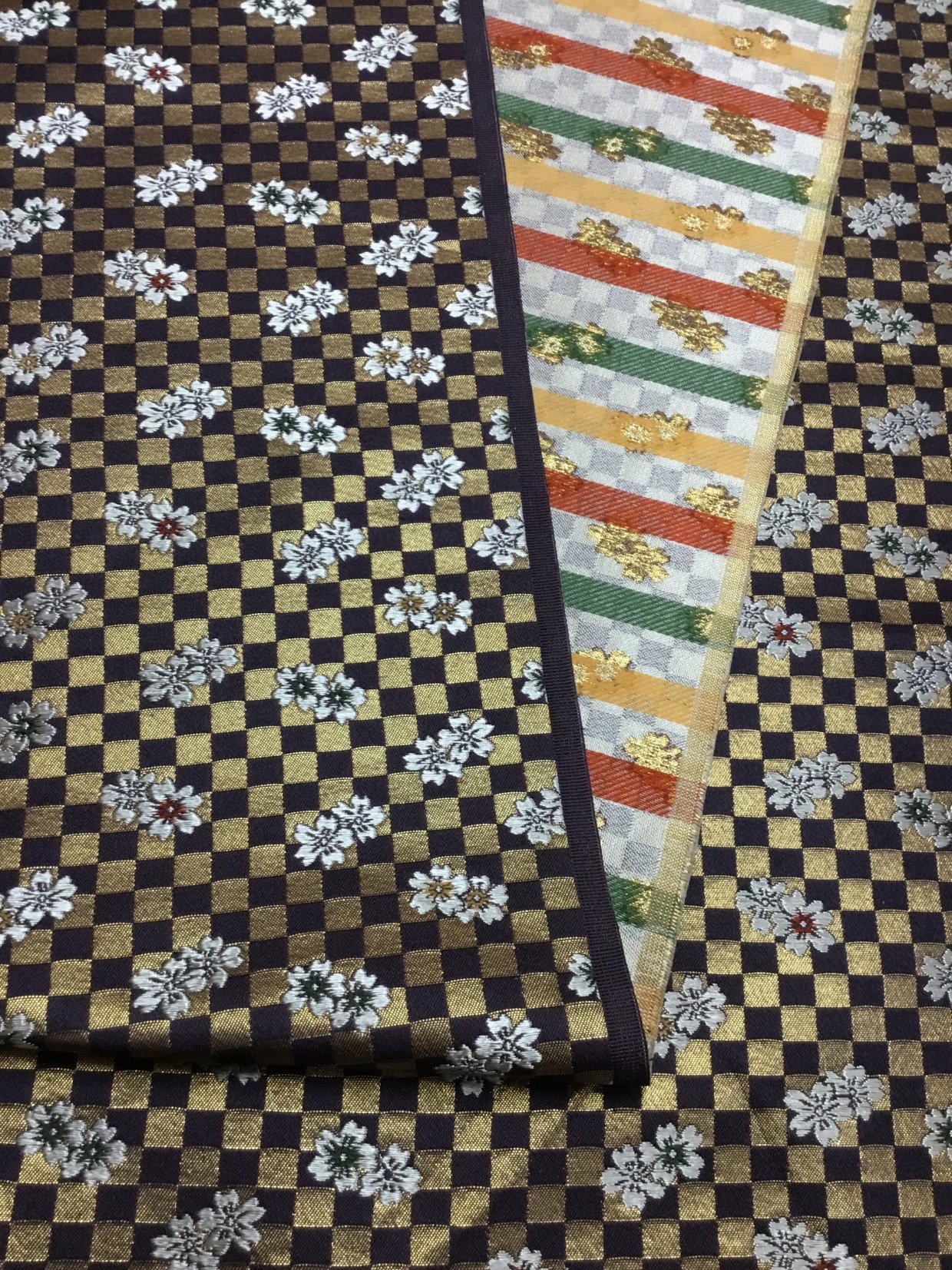 金襴生地／金と紫の市松／10cm単位〜／60cm〜