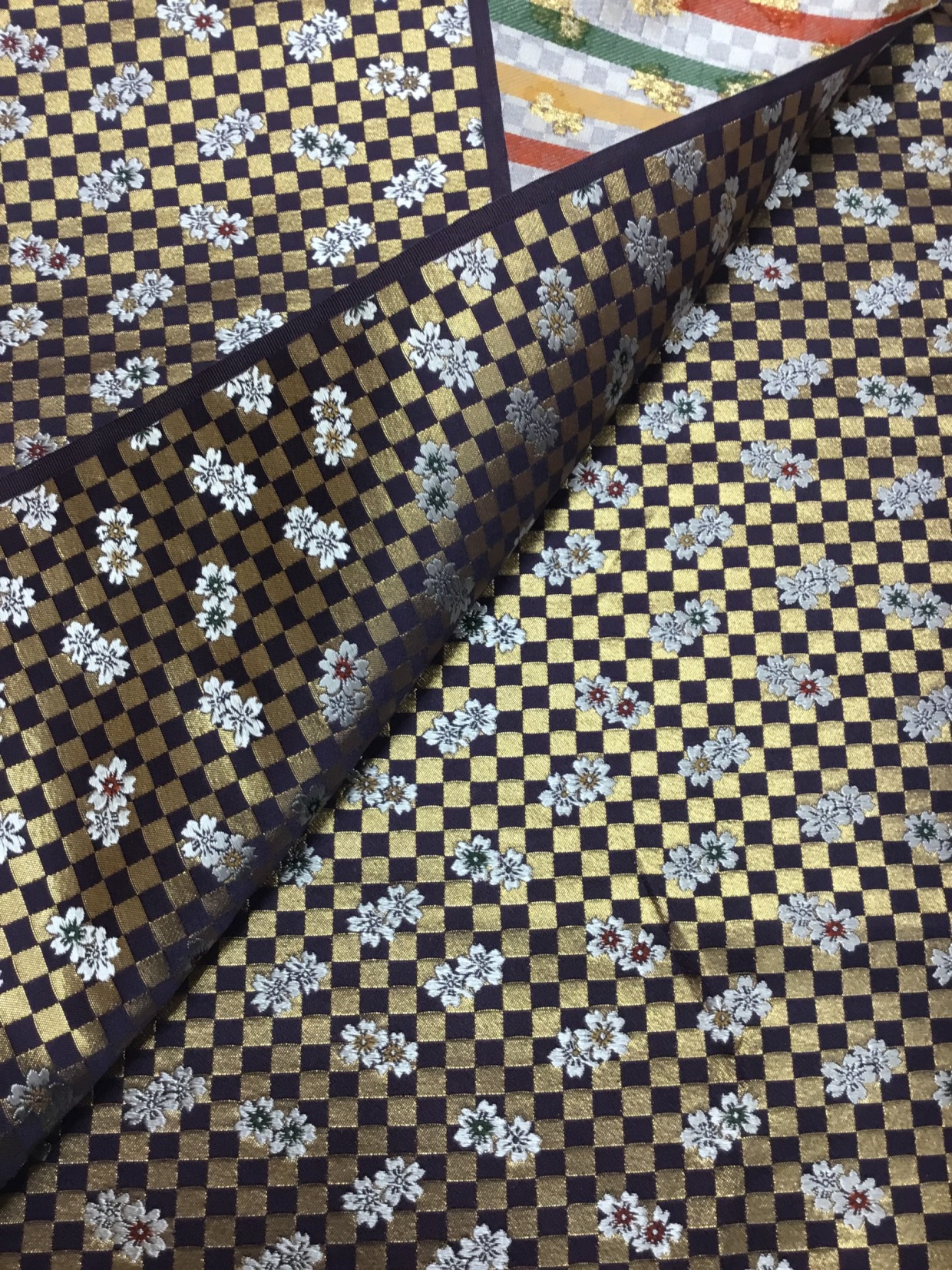 金襴生地／金と紫の市松／10cm単位〜／50cmまで