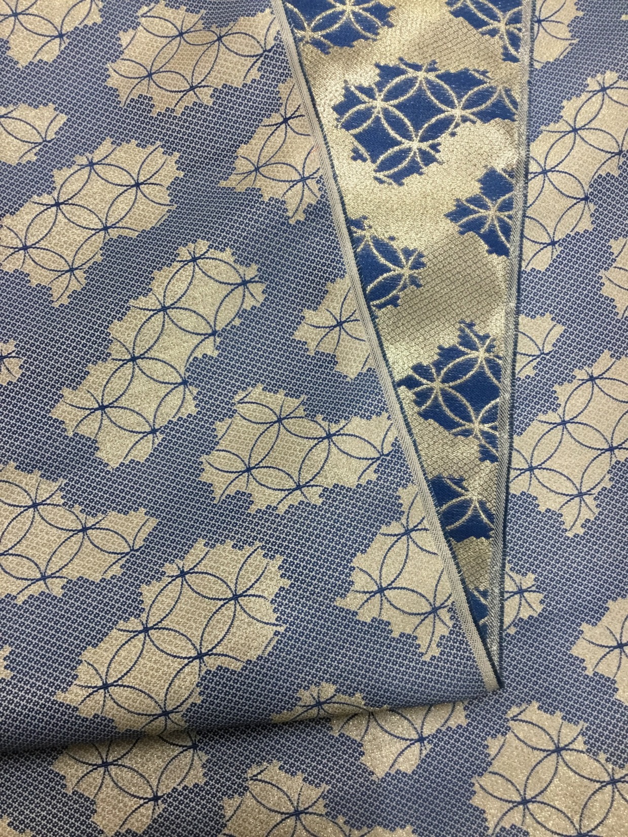 金襴生地／青とシルバー／10cm単位〜／60cm〜