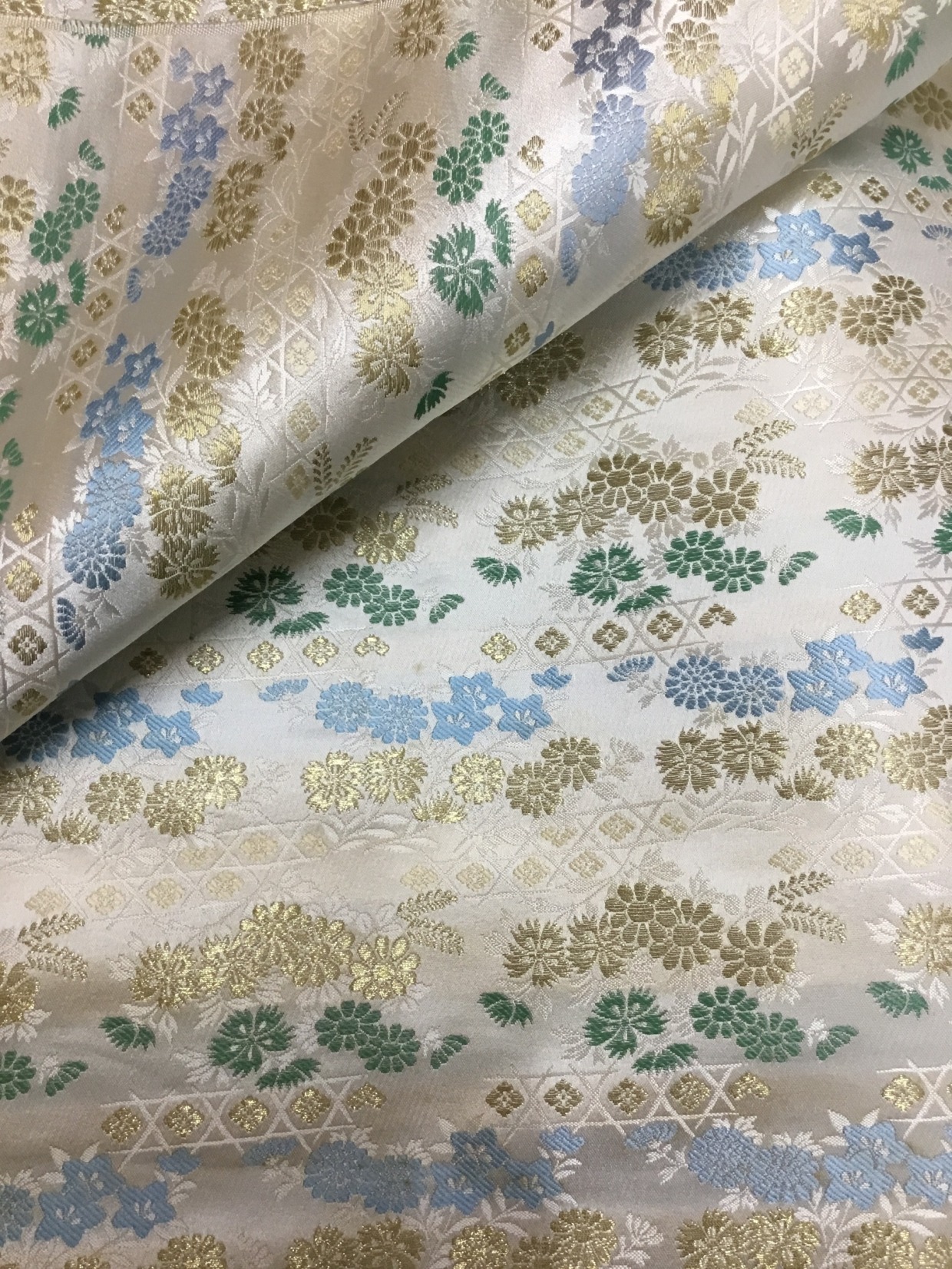 金襴生地／シルバー／10cm単位〜／60cm〜
